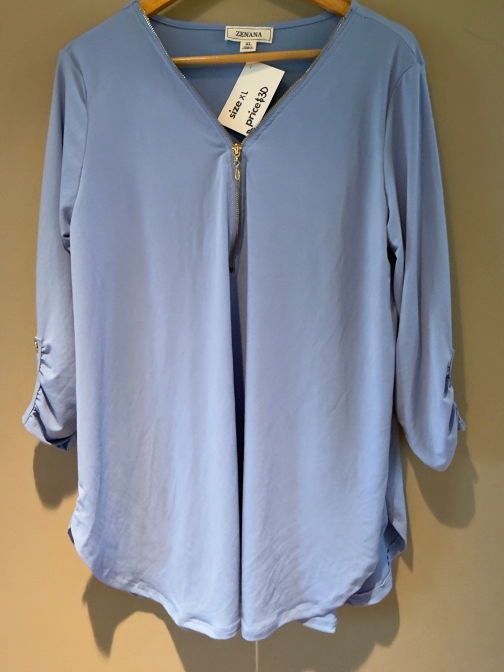 Zenana Outfitters Sky Blue Zip-Front Tunic Top XL NWT